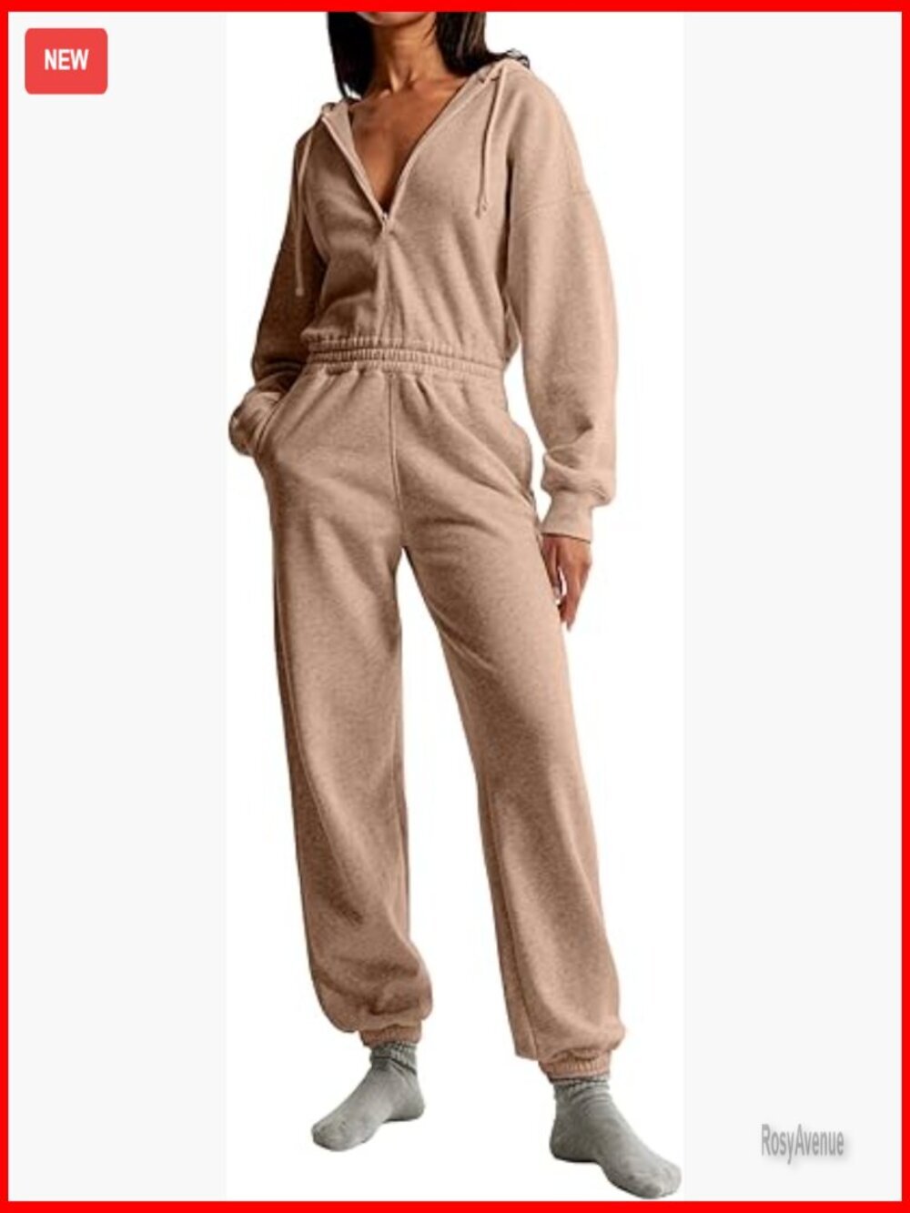 Women's Casual Hoodie Jumpsuit Zip Up Long Sleeve Romper Jogger Sweatsuit One